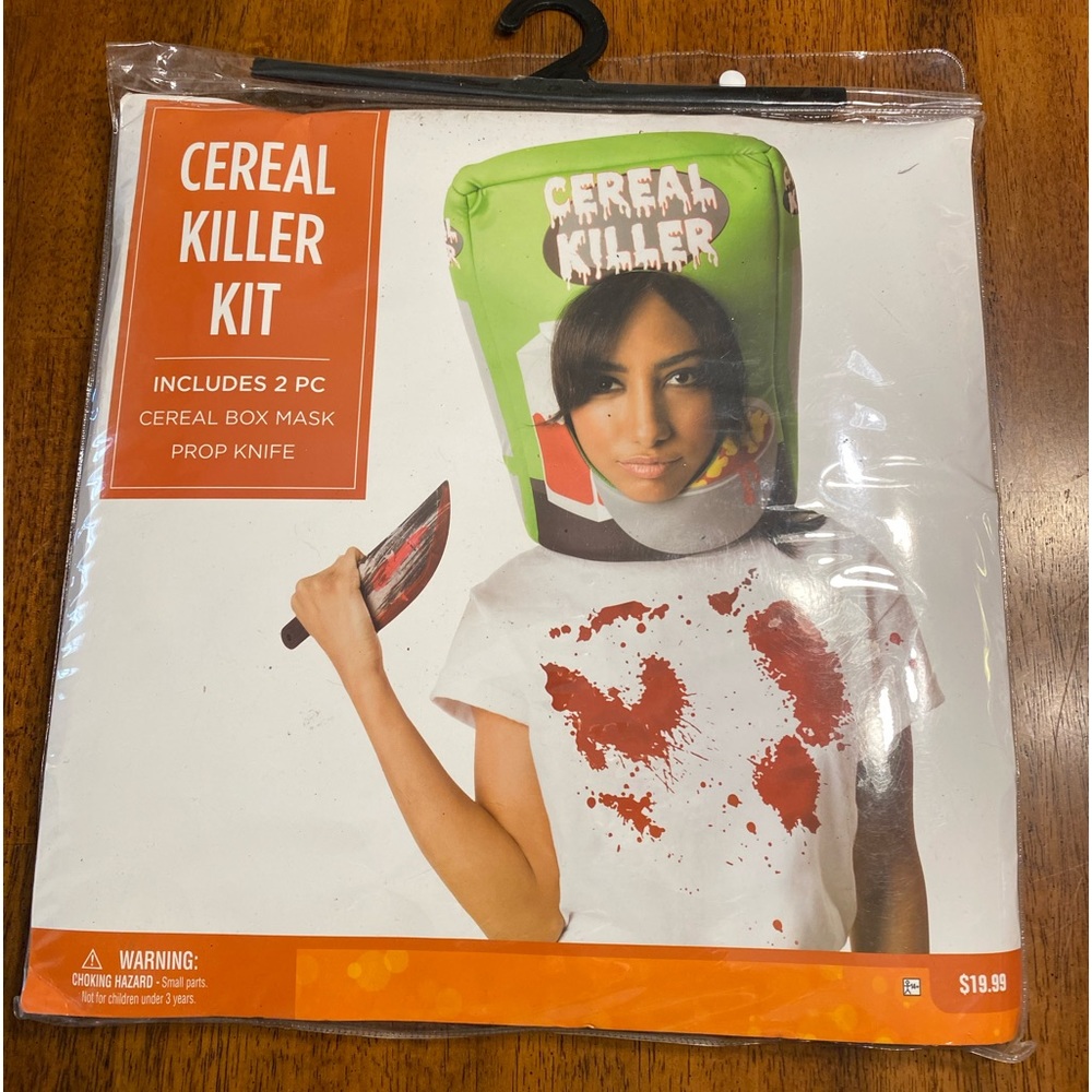 Halloween costume, new in package. Cereal killer. One size fits all.
